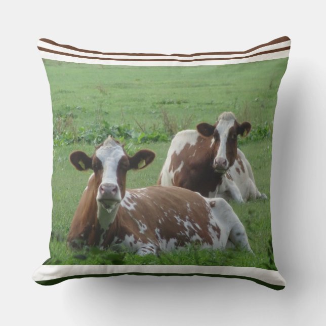 Two Cute White-Brown Cows Pillow (Front)