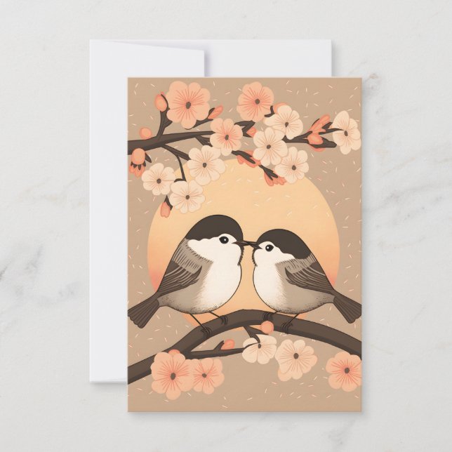Two Cute Young Chickadee Bird Kissing Card (Front)