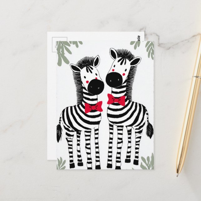 Two Cute Zebras Postcard (Front/Back In Situ)