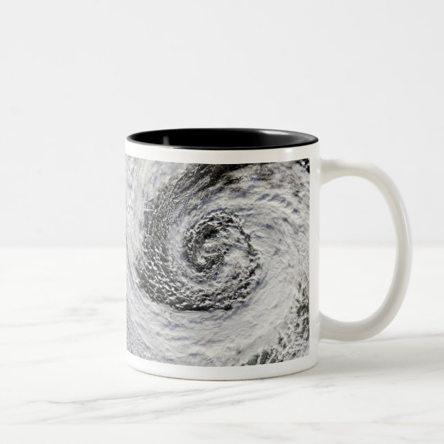 Two cyclones formed in tandem south of Iceland Two-Tone Coffee Mug (Right)