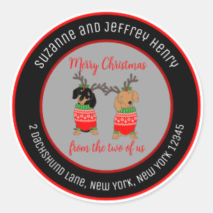 Two Dachshunds Holiday Round Address Label