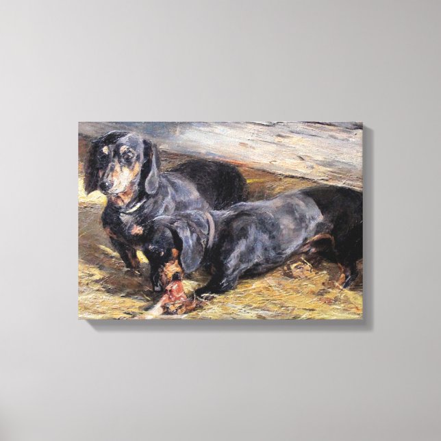 Two Dachshunds with the Bone Hermine Biedermann Canvas Print (Front)