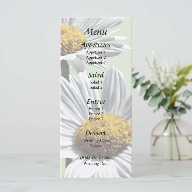 Two Daisies in Sunshine Wedding Menu (Standing Front)
