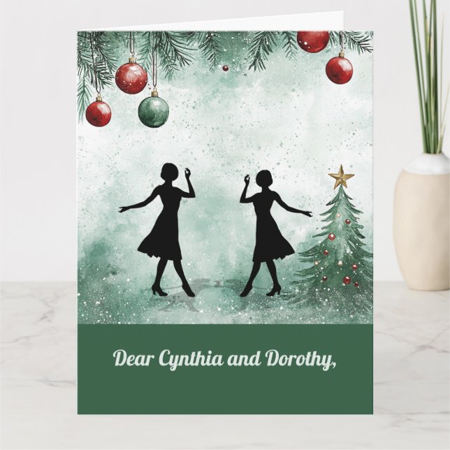 Two Dance Teachers Twirling Thankful Christmas Card (Front)