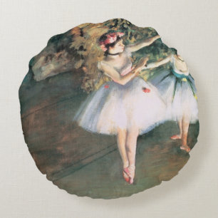 Two Dancers on a Stage by Edgar Degas, Vintage Art Round Cushion
