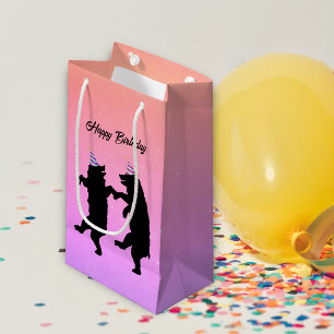 Two Dancing Black Bears Party Hats Birthday Small Gift Bag