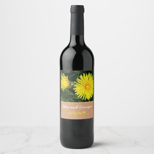 Two Dandelions Personalised Wedding Wine Label (Front)