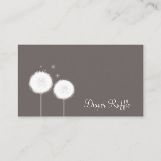 Two Dandelions Taupe Rustic Diaper Raffle Cards (Front)