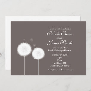Two Dandelions Taupe Rustic Wedding Invitations