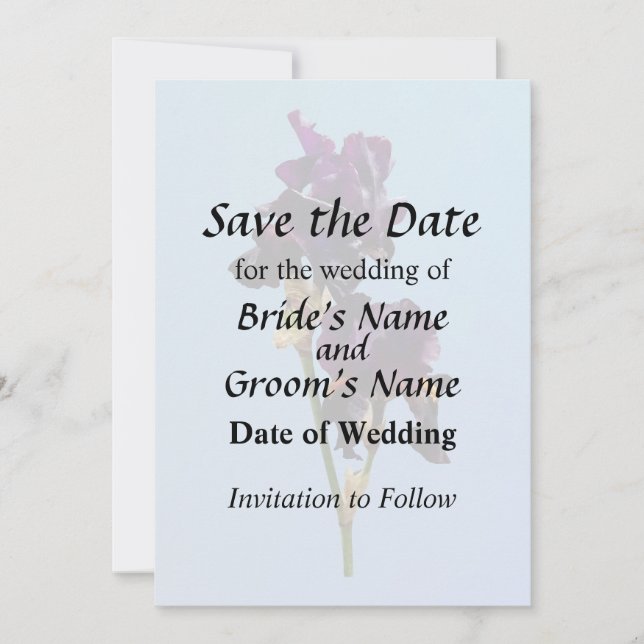 Two Dark Purple Irises Save the Date (Front)