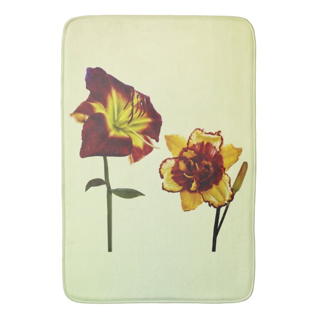 Two Daylilies having a Chat Bath Mat (Front Vertical)