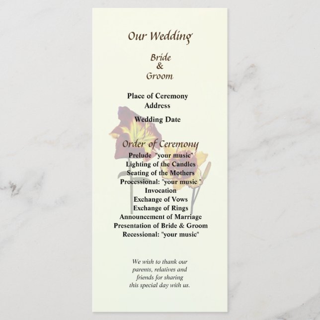 Two Daylilies having a Chat Wedding Program Programme (Front)