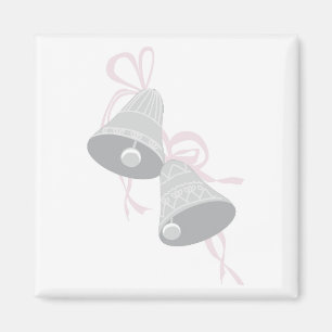 Two Decorated Silver Wedding Bells With Bows Magnet