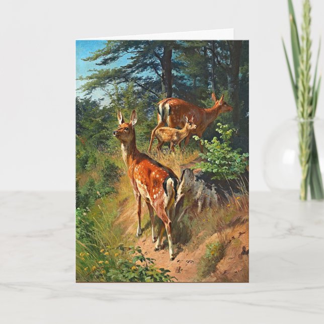 Two Deer And Cute Fawn In The Forest Blank Card (Front)