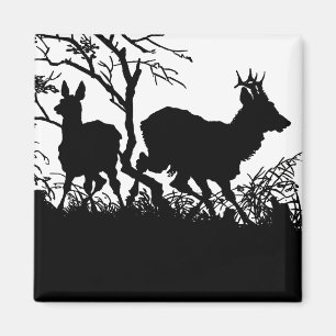 Two Deer in a Forest - Antique German Silhouette Magnet