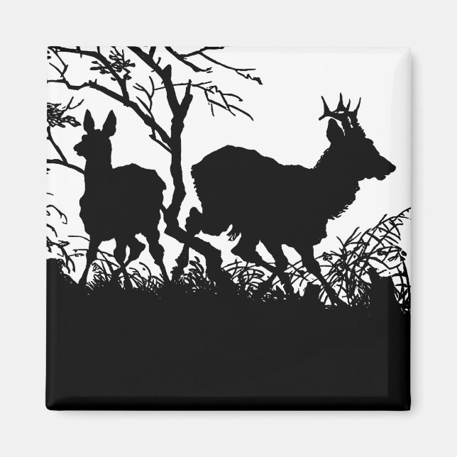 Two Deer in a Forest - Antique German Silhouette Magnet (Front)
