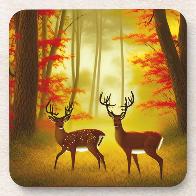 Two deer in an Autumn Forest / Woods Coaster (Front)