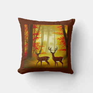 Two deer in an Autumn Forest / Woods Cushion