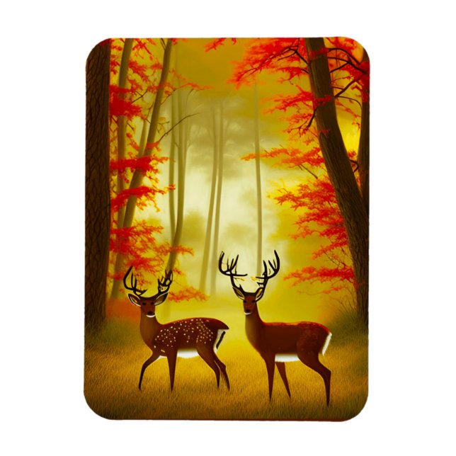 Two deer in an Autumn Forest / Woods Magnet (Vertical)