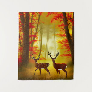 Two deer in an Autumn Forest / Woods Tapestry
