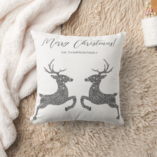 Two Deer In Faux Silver Glitter With Custom Text Cushion (Blanket)