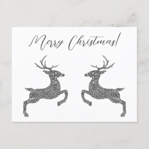 Two Deer In Faux Silver Glitter With Custom Text Postcard