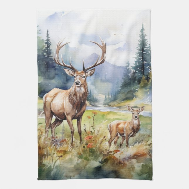 Two Deer Tea Towel (Vertical)