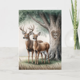 Two Deer With Carved Heart and Names Card