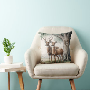 Two Deer With Carved Heart and Names Cushion