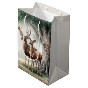 Two Deer With Carved Heart and Names Medium Gift Bag