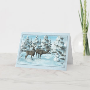 Two Deers and a Snowman Thank You Card