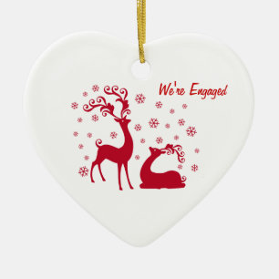 Two deers in Love Heart Engagement Ceramic Tree Decoration