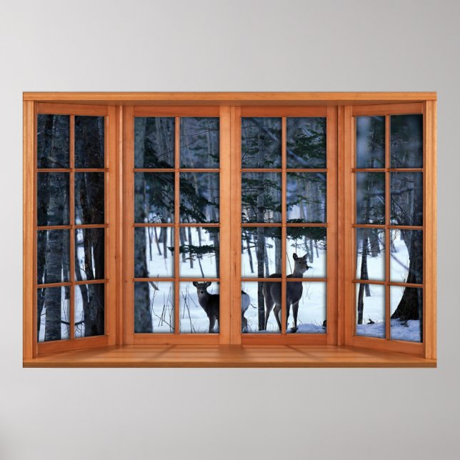 Two Deers in the Snow Fake Window Illusion Poster (Front)
