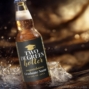 Two Degrees Hotter - Name - Black Gold Graduation Beer Bottle Label