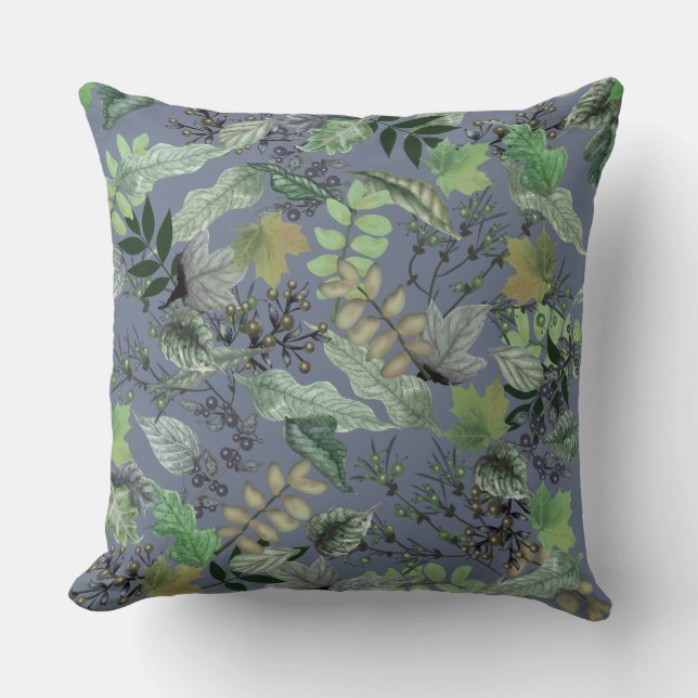Two Designs | Foliage Front | Plaid Back Cushion (Front)