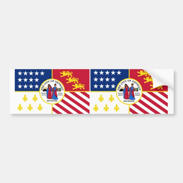 TWO Detroit Flag Bumper Sticker (Front)