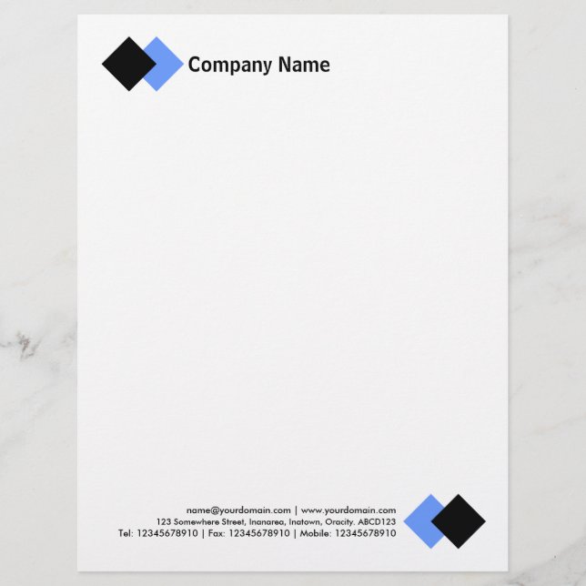 Two Diamonds - Black and Baby Blue Custom Letterhead (Front)