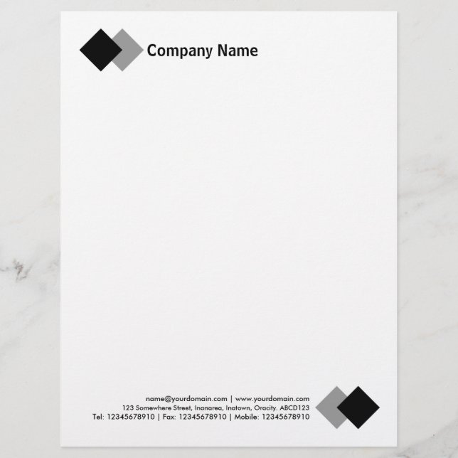 Two Diamonds - Black and Grey Custom Letterhead (Front)