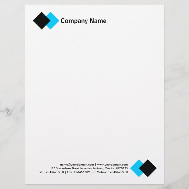 Two Diamonds - Black and Sky Blue Custom Letterhead (Front)