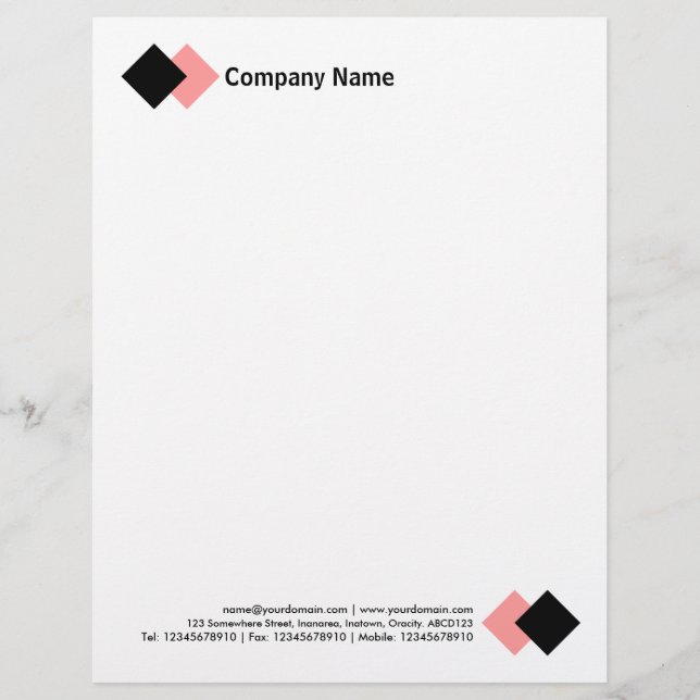 Two Diamonds - Black and Soft Pink Custom Letterhead (Front)