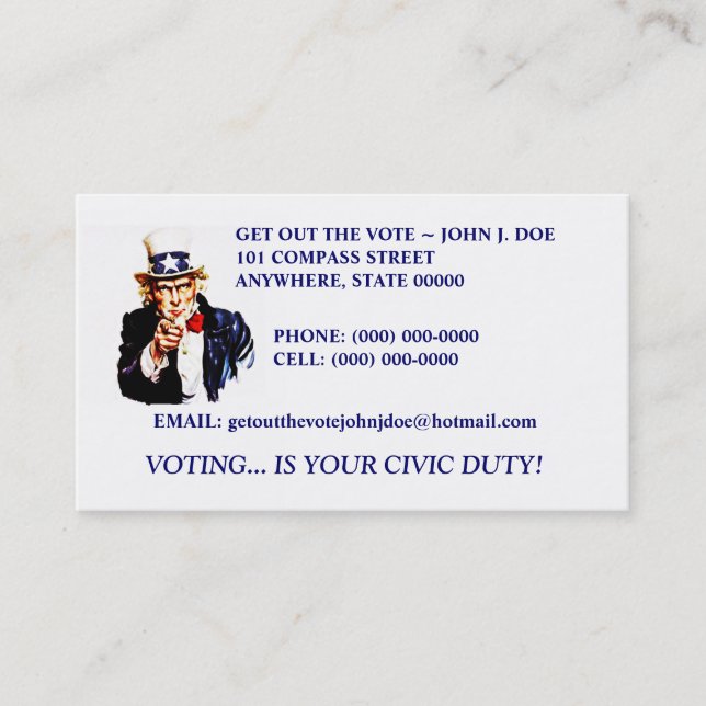 TWO DIFFERENT UNCLE SAM DESIGN GOTV BUSINESS CARDS (Front)
