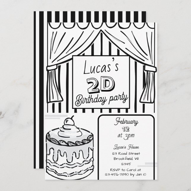 Two Dimensional Comic Style Birthday  Invitation (Front/Back)