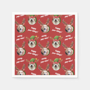 Two Dog Photo Elf & Reindeer Antler Hat Christmas Napkin