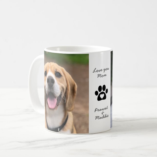 Two Dog Photo Pet Names Love Mum Coffee Mug (Front Left)