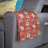 Two Dog Photo Reindeer Antler Merry Christmas Red