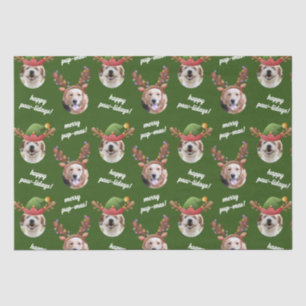 Two Dog Photo Reindeer Merry Christmas Green Tissue Paper