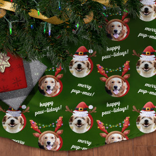 Two Dog Photo Santa Reindeer Antler Hat Christmas Brushed Polyester Tree Skirt