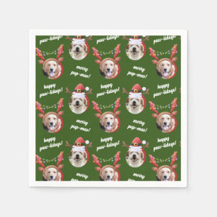 Two Dog Photo Santa Reindeer Antler Hat Christmas Napkin