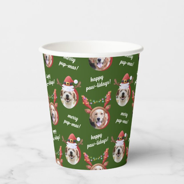 Two Dog Photo Santa Reindeer Antler Hat Christmas Paper Cups (Front)
