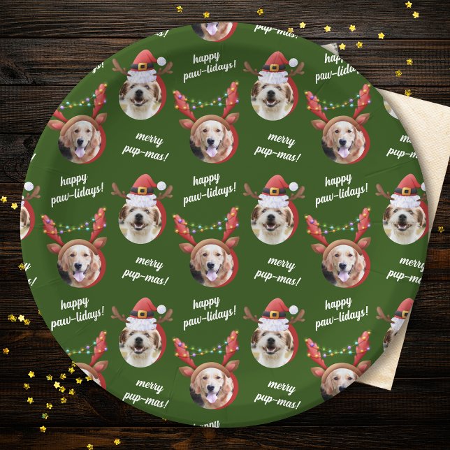 Two Dog Photo Santa Reindeer Antler Hat Christmas Paper Plate (Creator Uploaded)